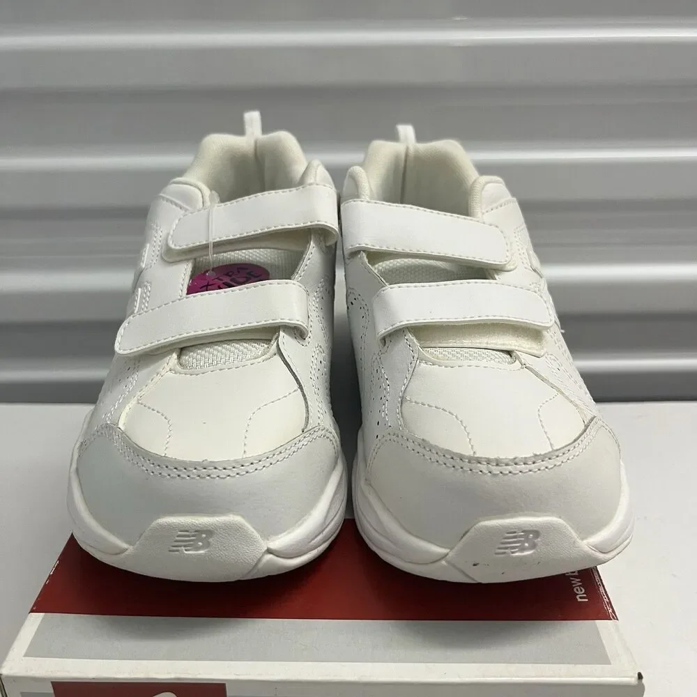 New Balance White 624 SZ 4 X Wide Big Kid Hook Loop Uniform Leather Shoes